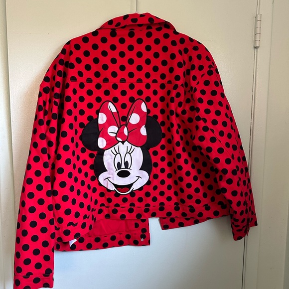 Disney Parks Jacket Red Black Minnie Mouse Polka Dot Jean Denim Sz 1X - Picture 4 of 5
